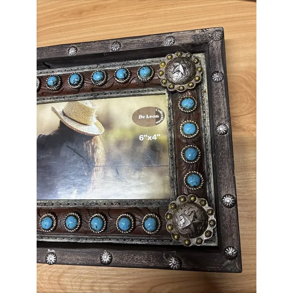 Home De Leon Collections Cowgirl Rhinestone Turquoise Decal 6”x4” Picture Frame